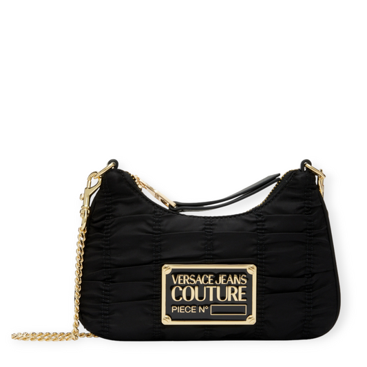 Versace Jeans Couture Black Nylon Crunchy Gold Plaque Bag