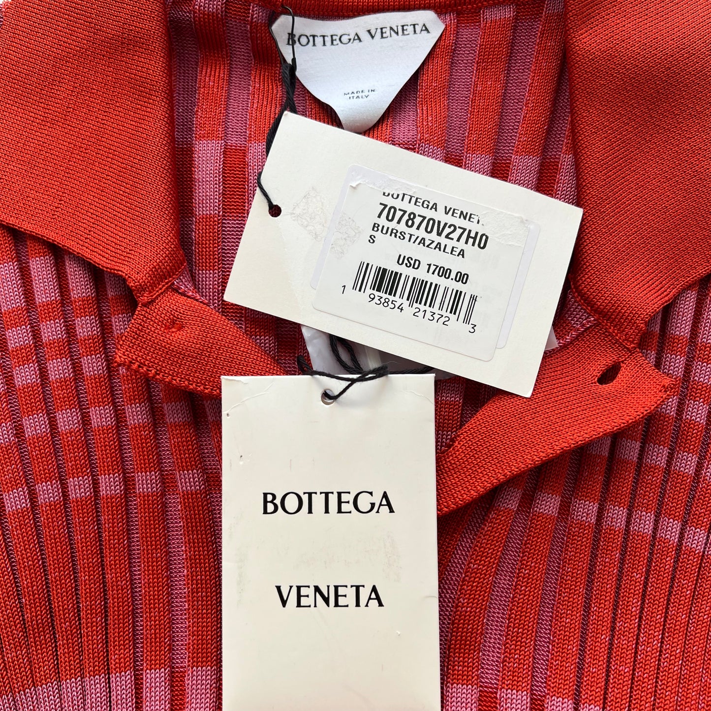 Bottega Veneta Knit Silk Striped Red Pink Polo Top