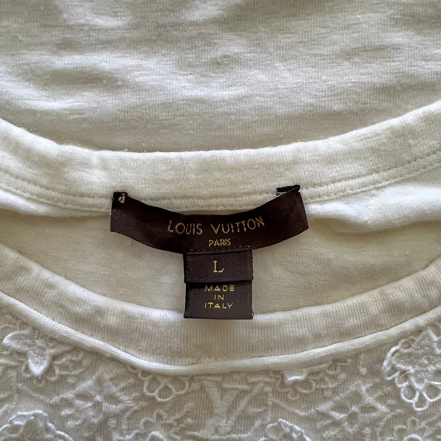 Louis Vuitton Ivory White Crocheted Monogram Lace T-shirt