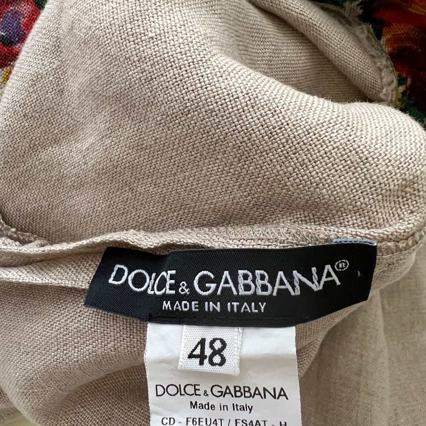 Dolce & Gabbana Tan Floral A-Line Linen Folklore Mini Dress