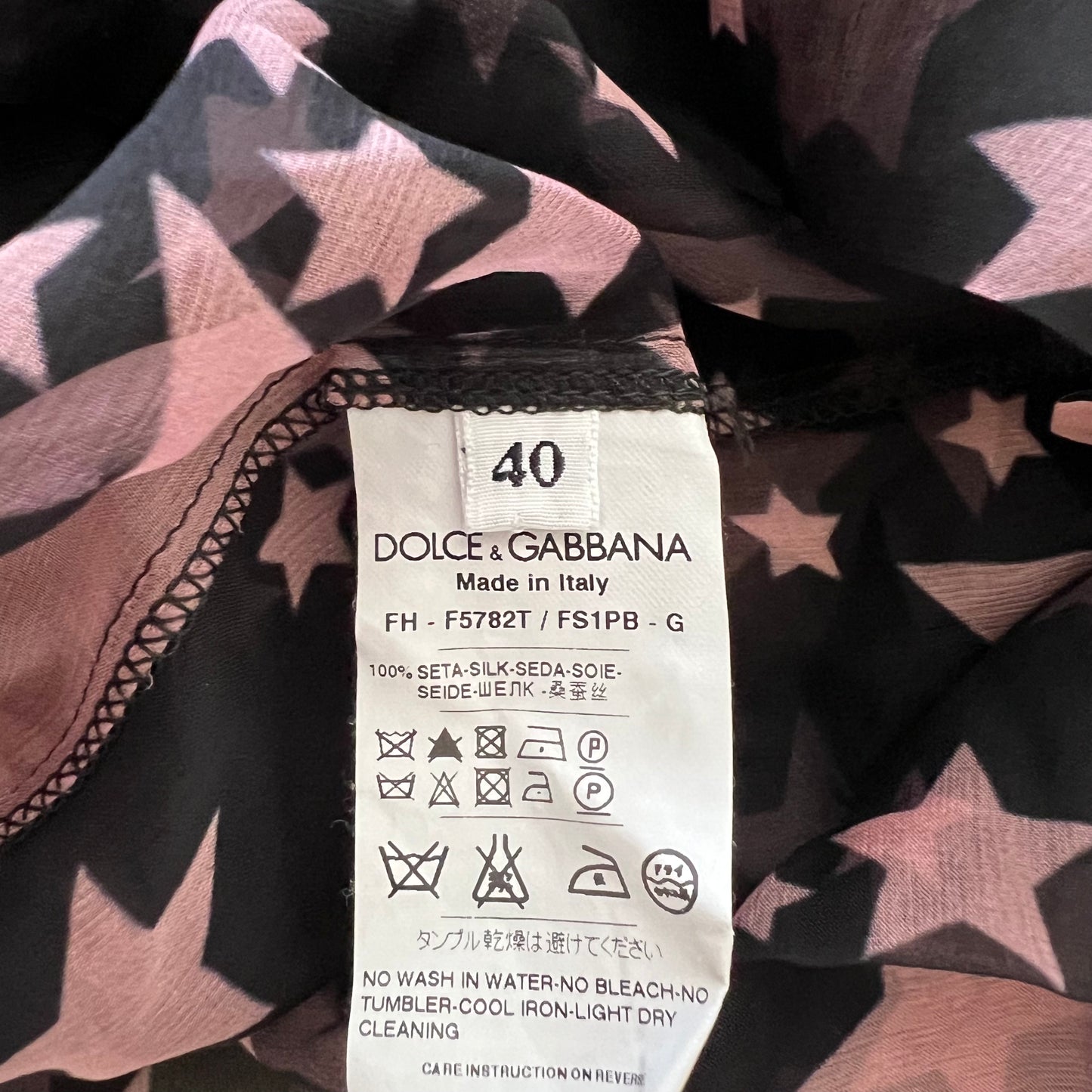 Dolce & Gabbana Black and Pink Star Pint Silk Chiffon Blouse