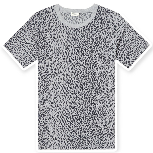 Saint Laurent Gray Black Leopard Print Tee