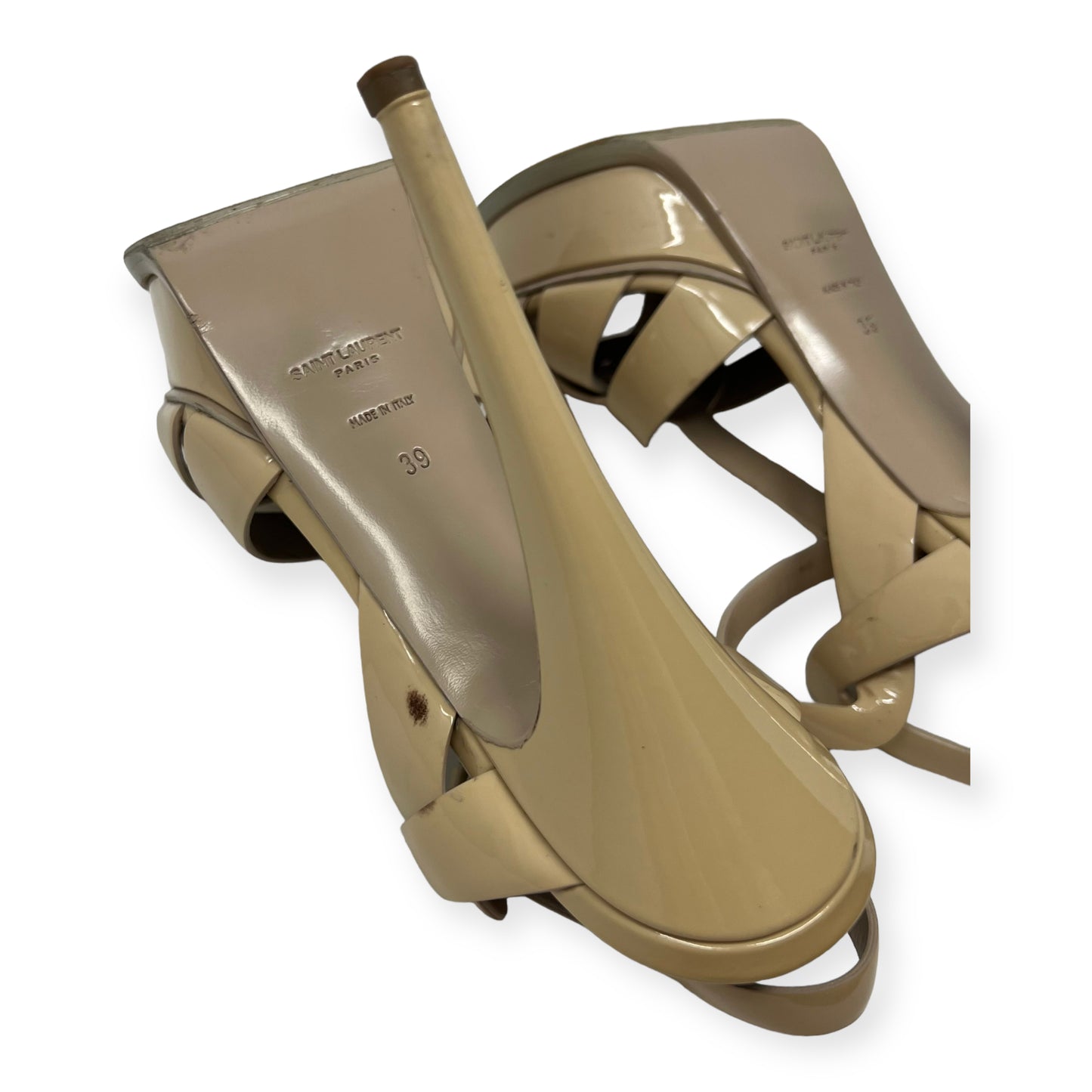 Yves Saint Laurent Tribute Beige Patent Leather Sandals