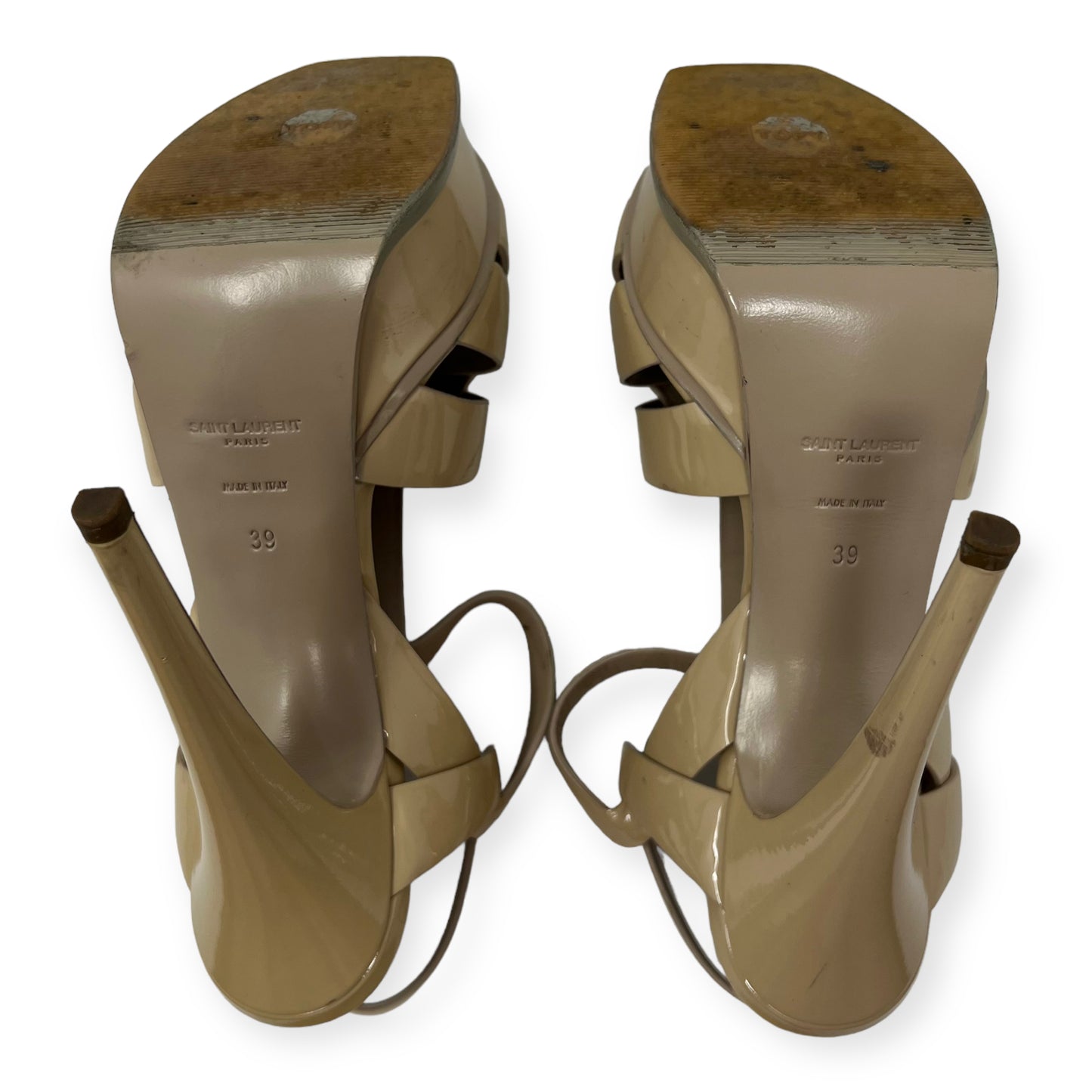 Yves Saint Laurent Tribute Beige Patent Leather Sandals