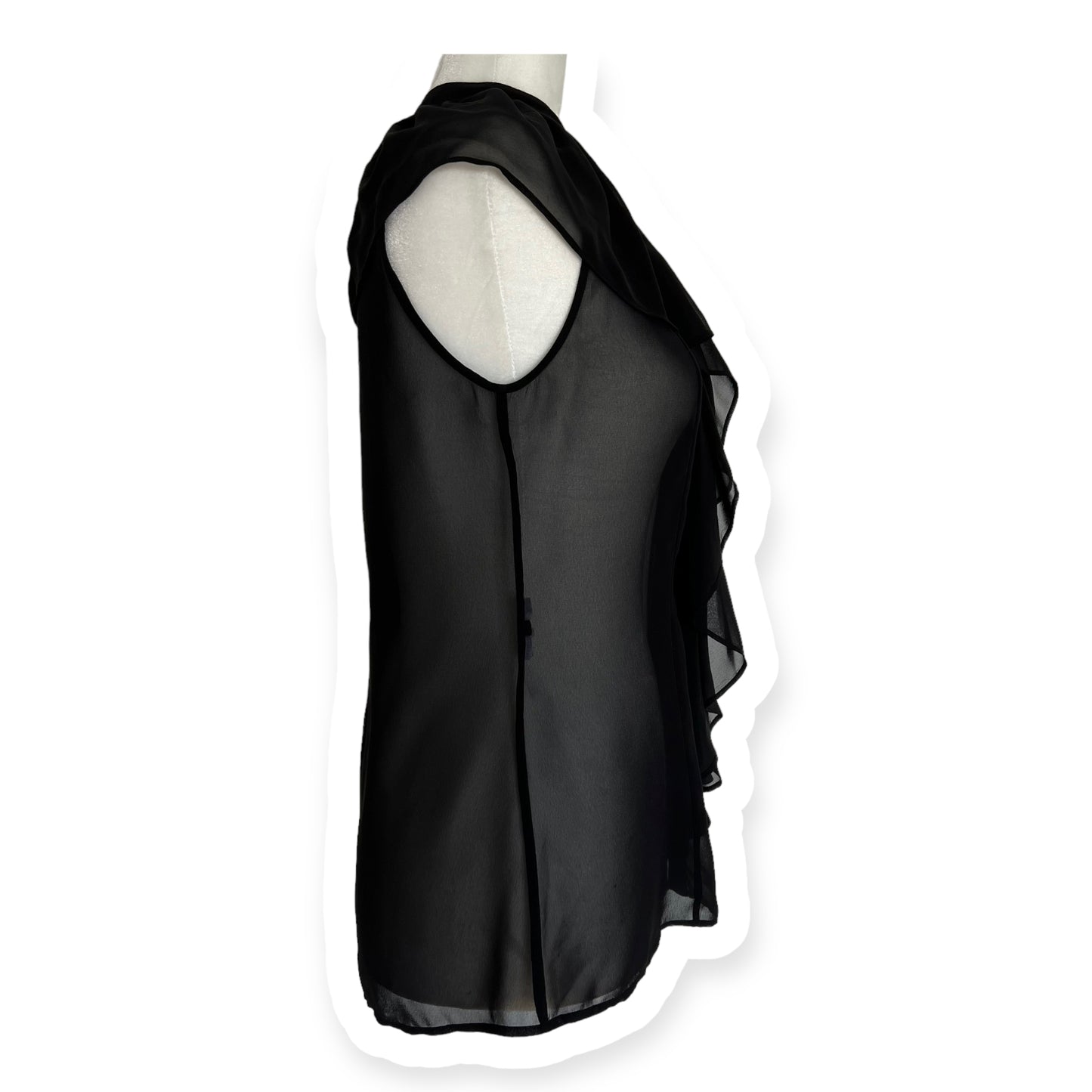 Alexander McQueen Black Ruffle Sleeveless Sheer Blouse