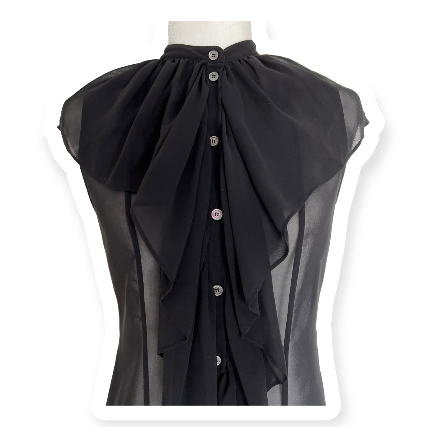 Alexander McQueen Black Ruffle Sleeveless Sheer Blouse