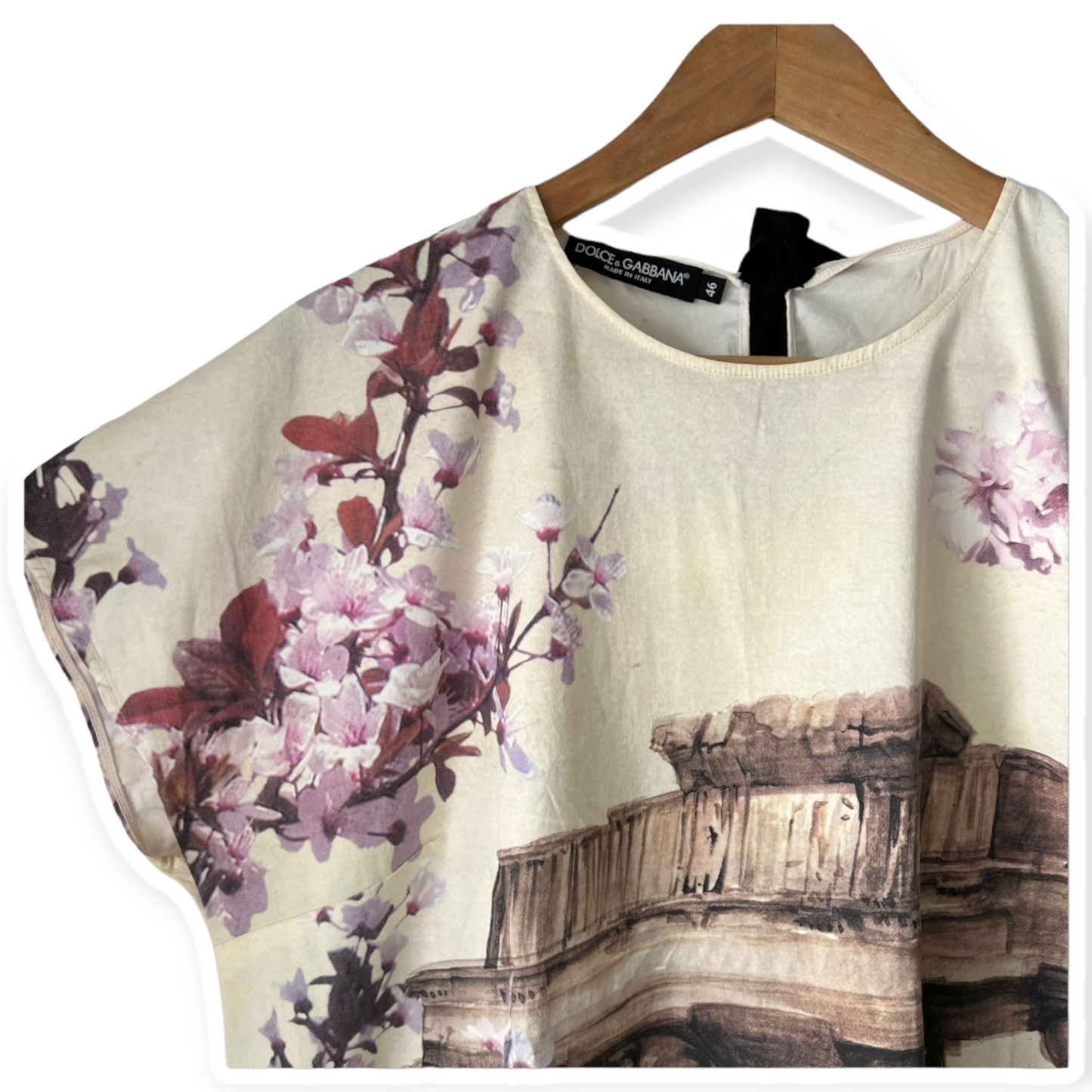 Dolce & Gabbana Cream Ancient Greece & Almond Blossom Printed Top