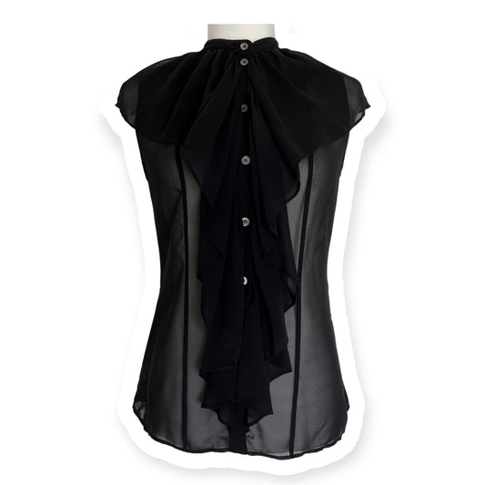 Alexander McQueen Black Ruffle Sleeveless Sheer Blouse