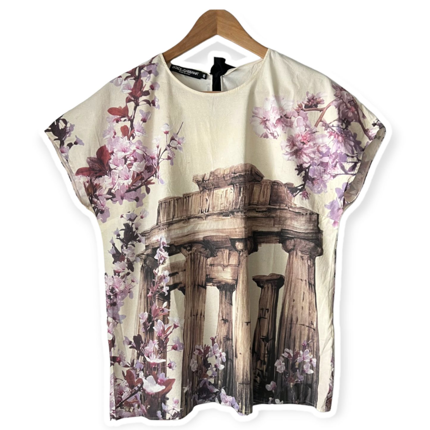 Dolce & Gabbana Cream Ancient Greece & Almond Blossom Printed Top