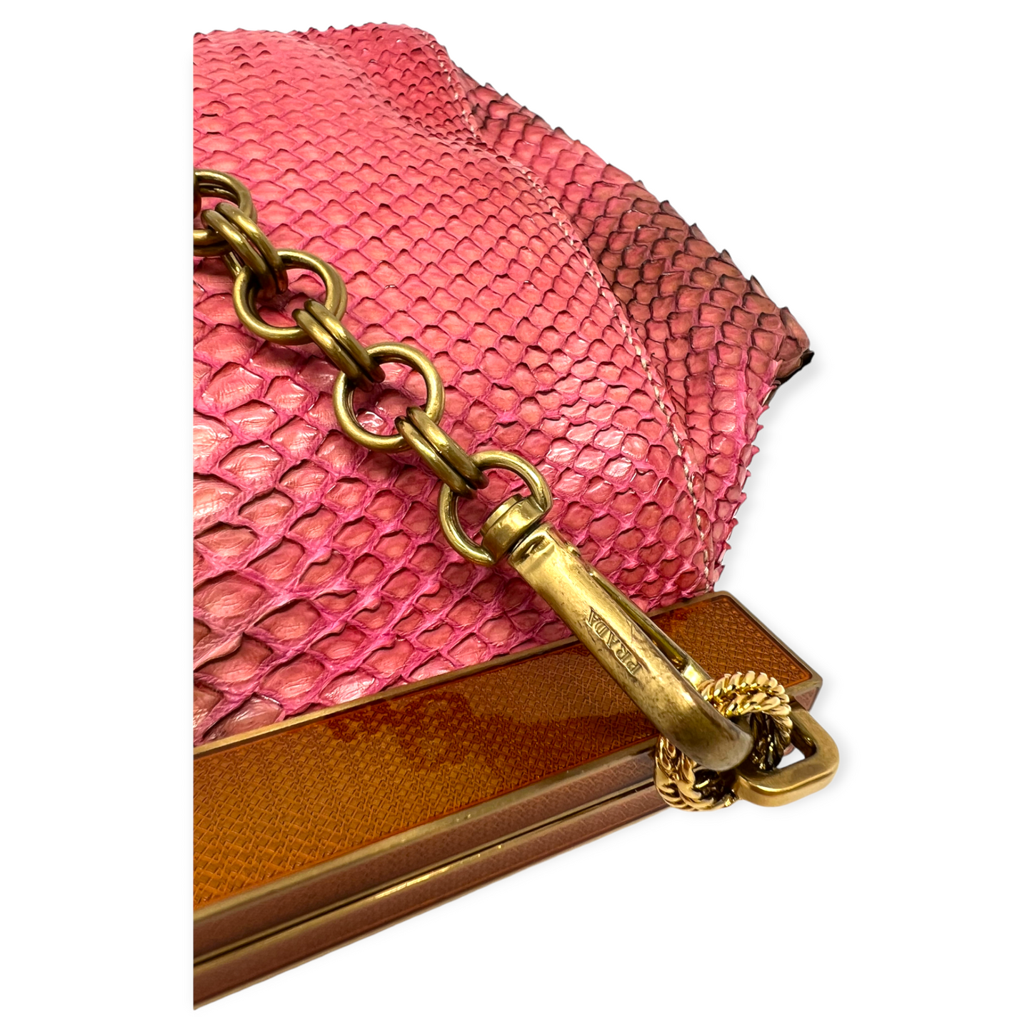 Prada Pink Brown Ombre Python Leather Shoulder Bag