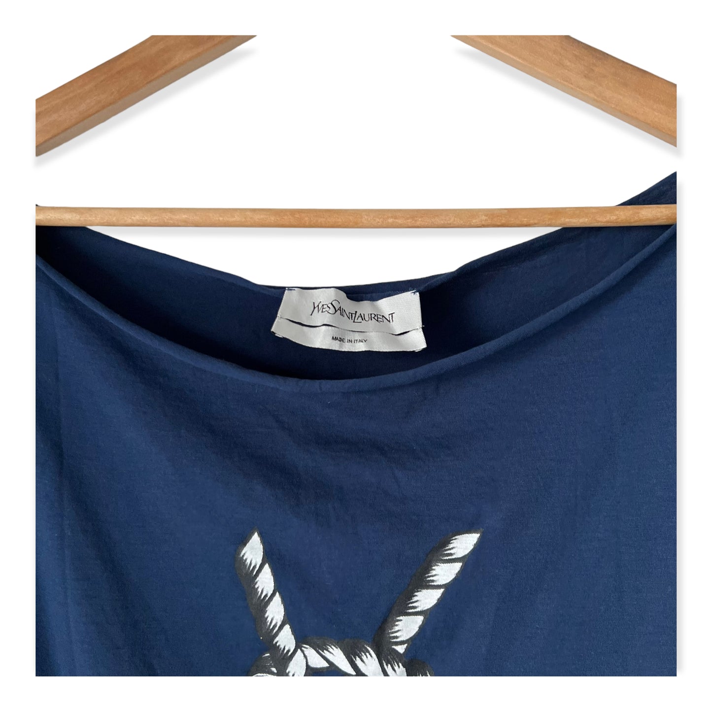 Yves Saint Laurent Navy Blue Rope Logo Cotton T-Shirt