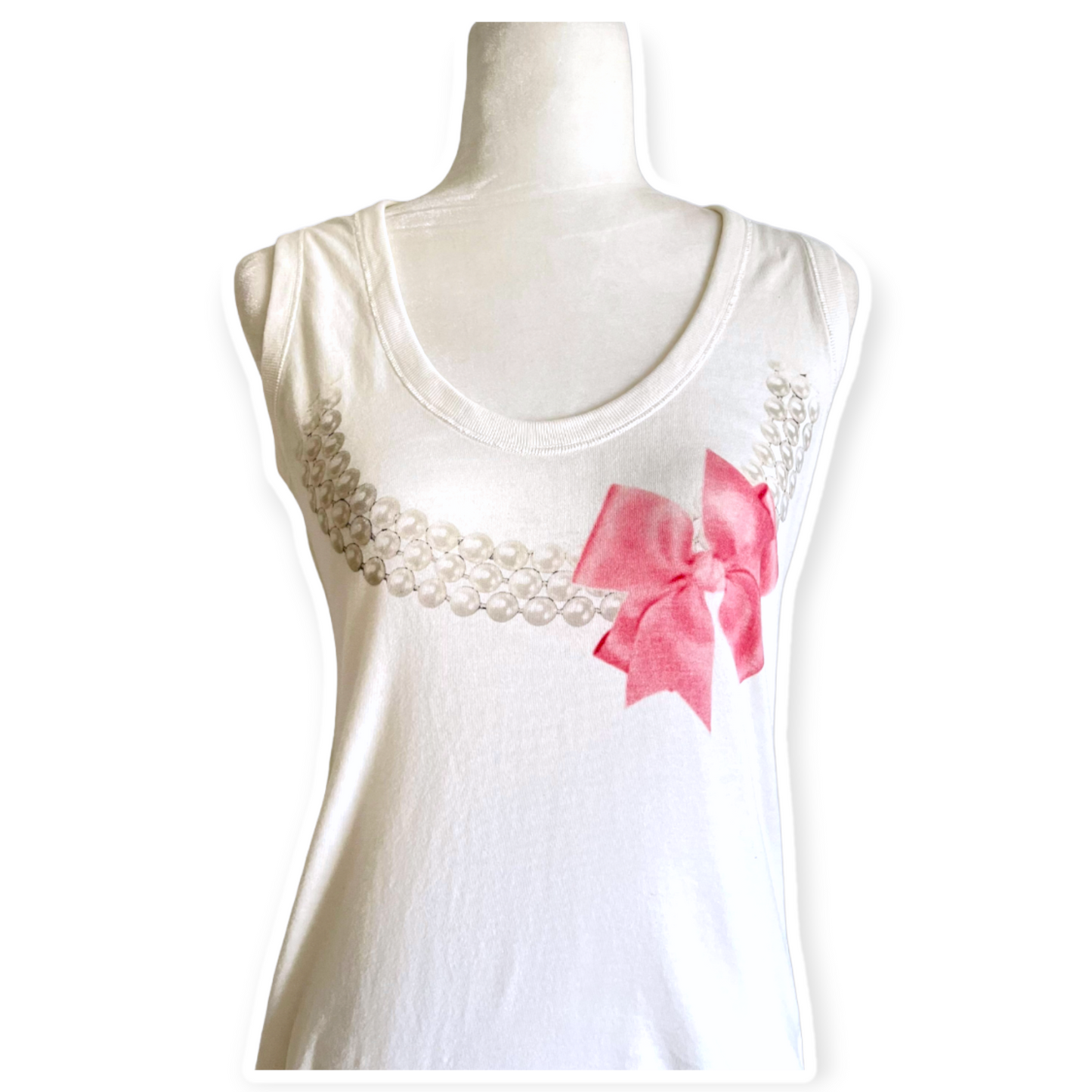 Dolce & Gabbana White Tee Pink Bow Pearl Design