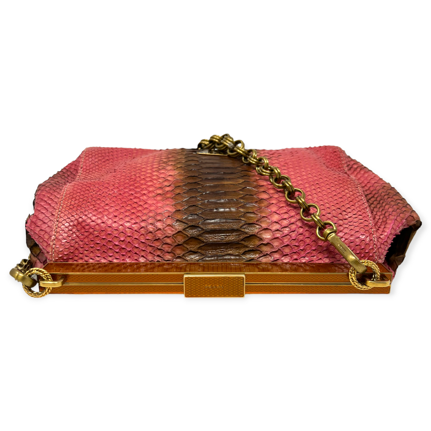 Prada Pink Brown Ombre Python Leather Shoulder Bag