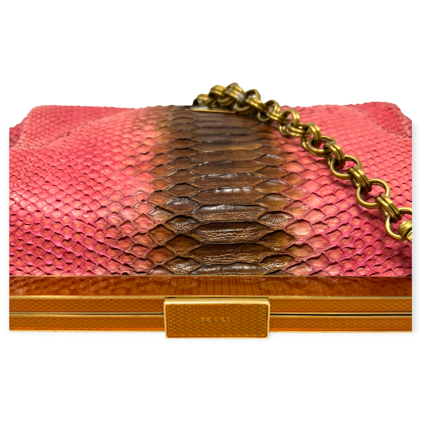 Prada Pink Brown Ombre Python Leather Shoulder Bag