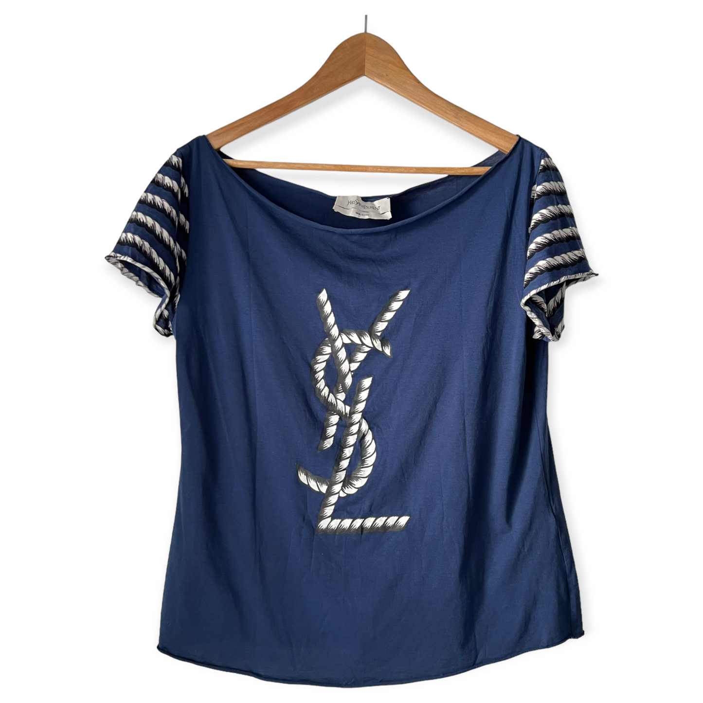 Yves Saint Laurent Navy Blue Rope Logo Cotton T-Shirt