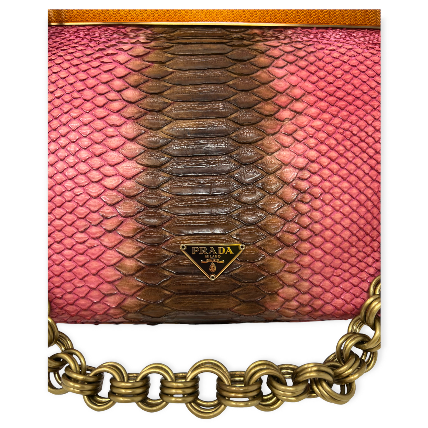 Prada Pink Brown Ombre Python Leather Shoulder Bag