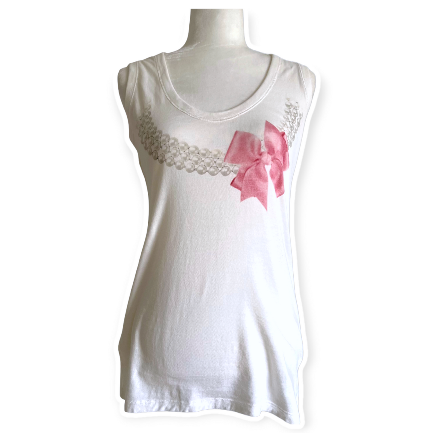 Dolce & Gabbana White Tee Pink Bow Pearl Design