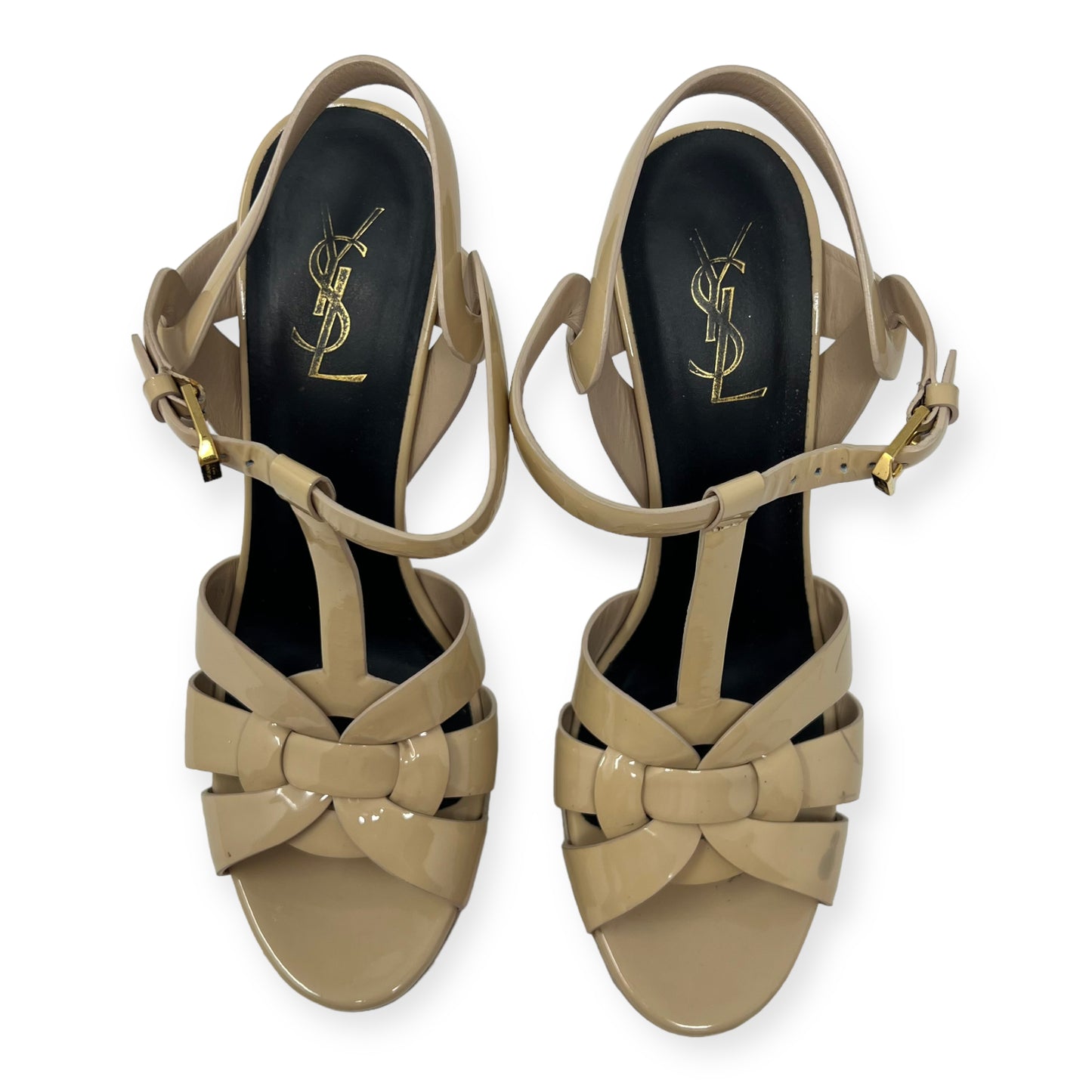 Yves Saint Laurent Tribute Beige Patent Leather Sandals