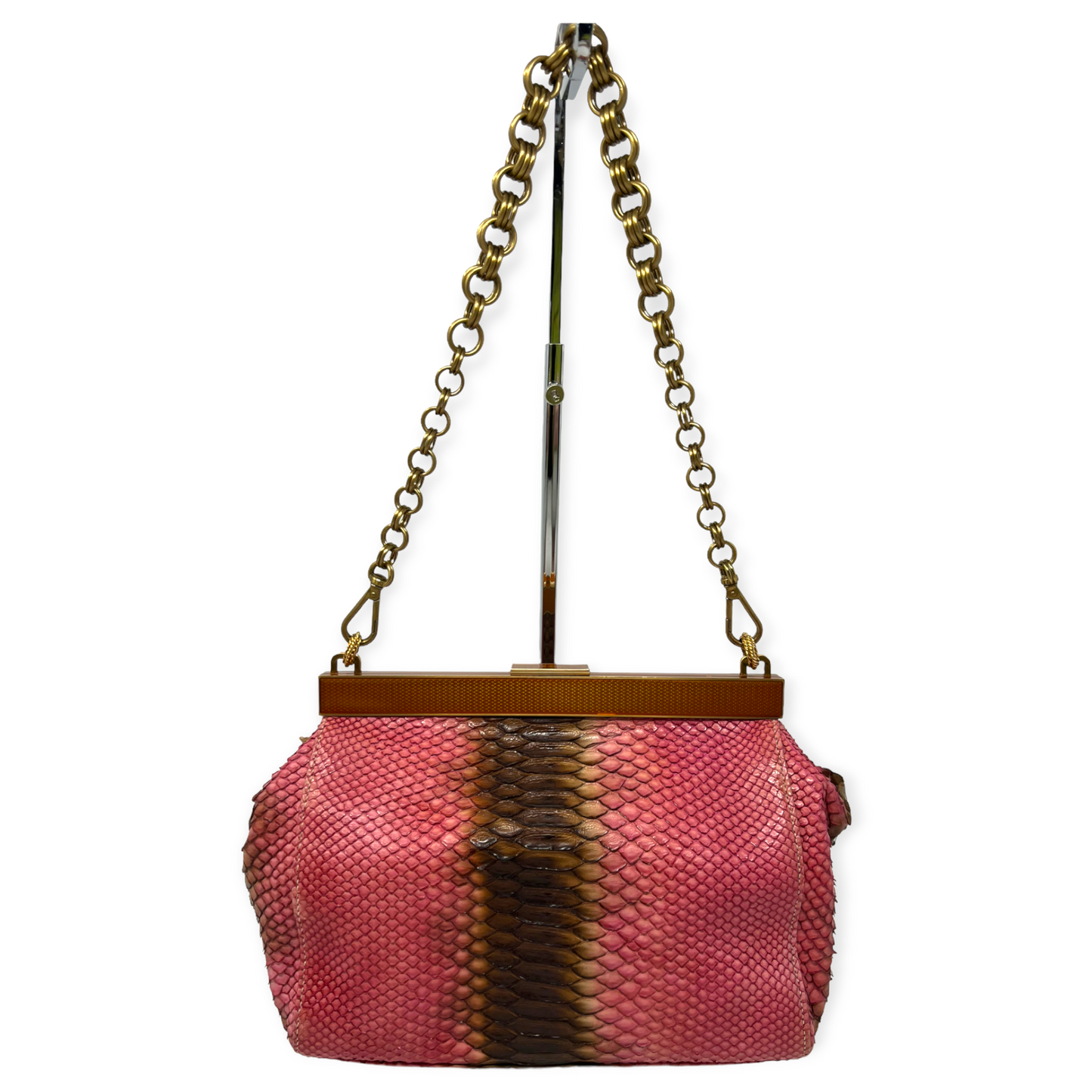 Prada Pink Brown Ombre Python Leather Shoulder Bag