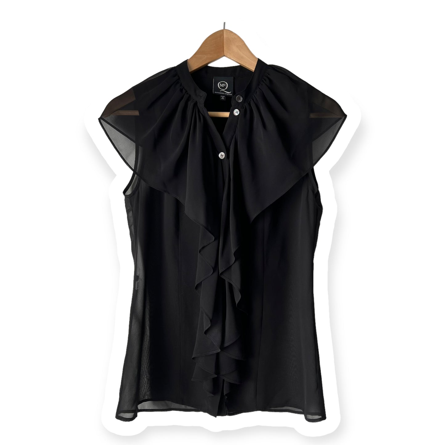 Alexander McQueen Black Ruffle Sleeveless Sheer Blouse