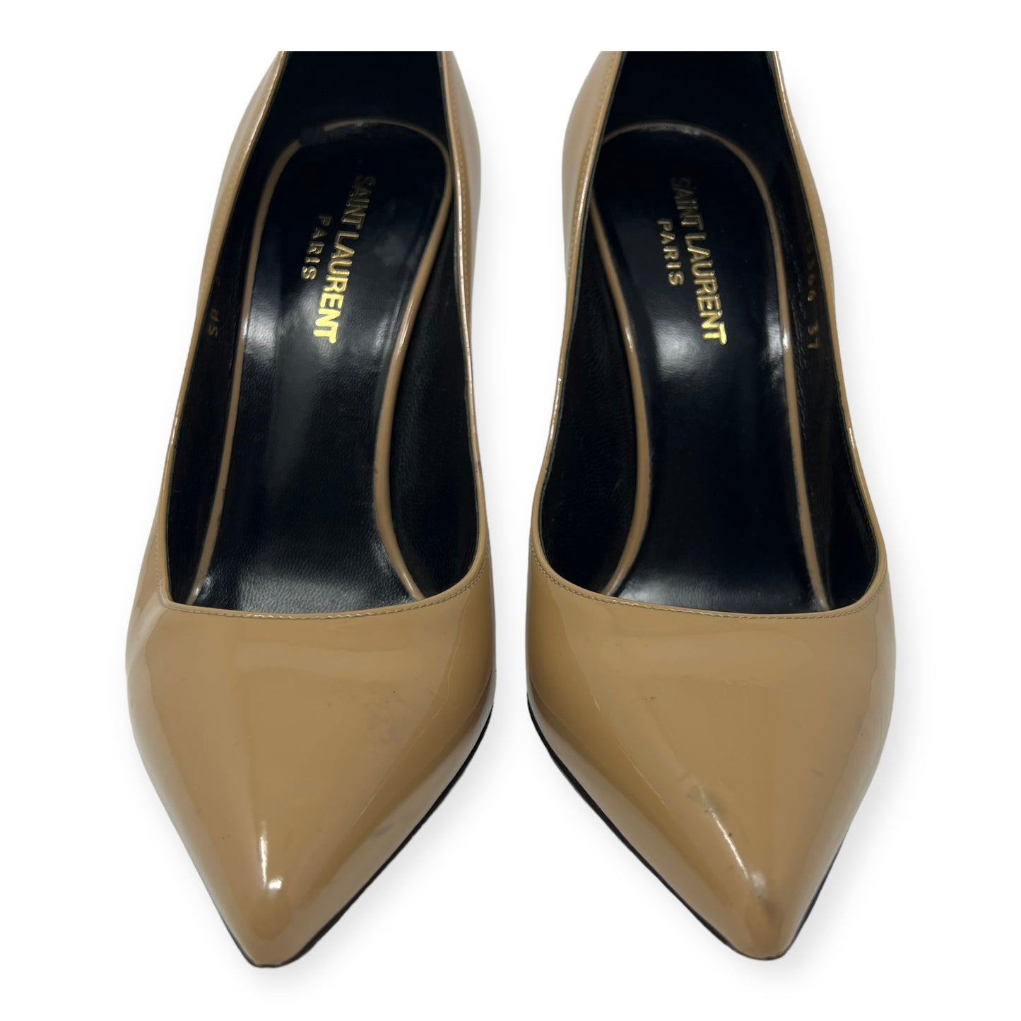 Saint Laurent Beige Patent Leather Pointed Toe Pumps