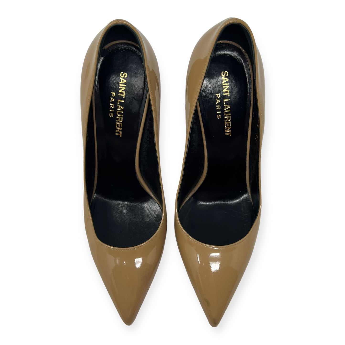 Saint Laurent Beige Patent Leather Pointed Toe Pumps