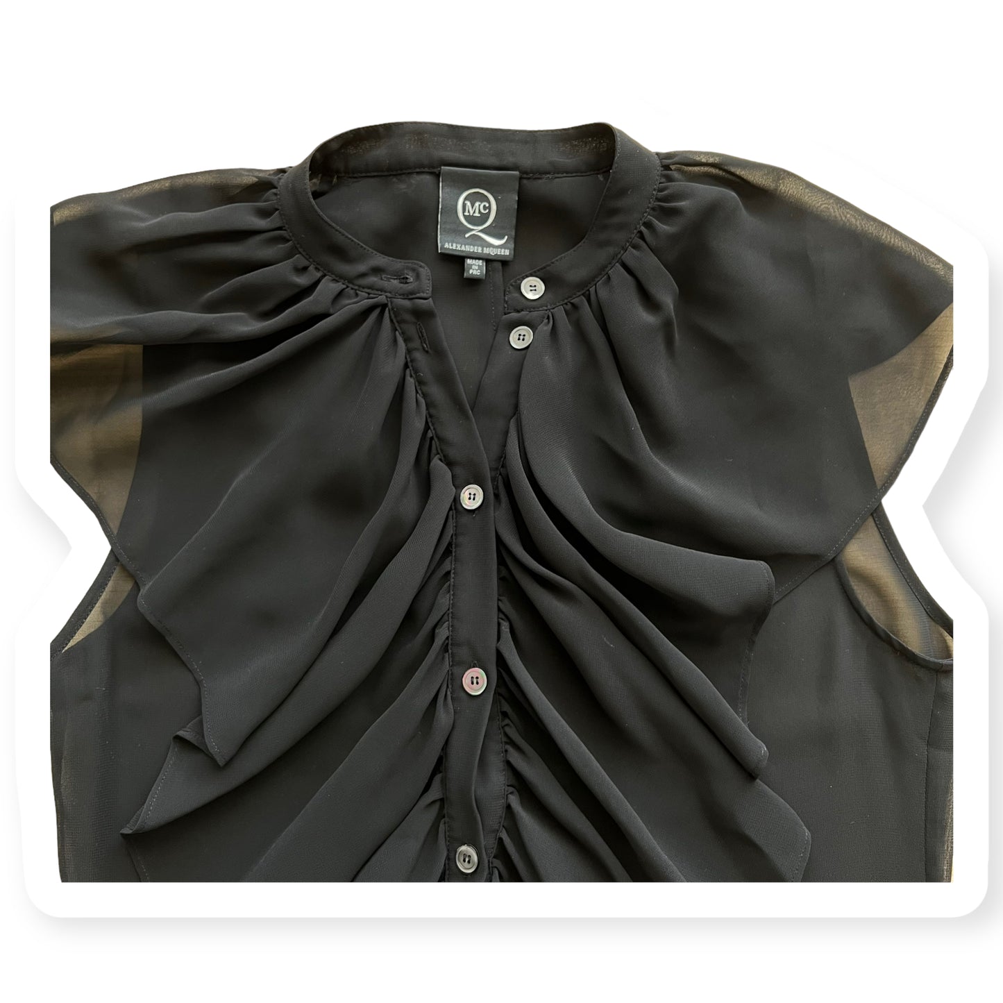 Alexander McQueen Black Ruffle Sleeveless Sheer Blouse