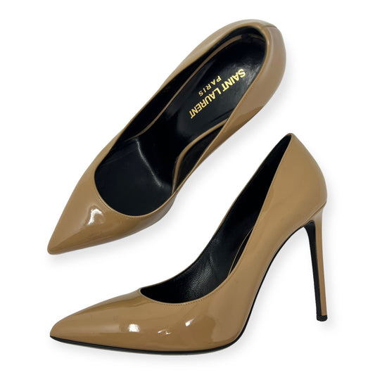 Saint Laurent Beige Patent Leather Pointed Toe Pumps