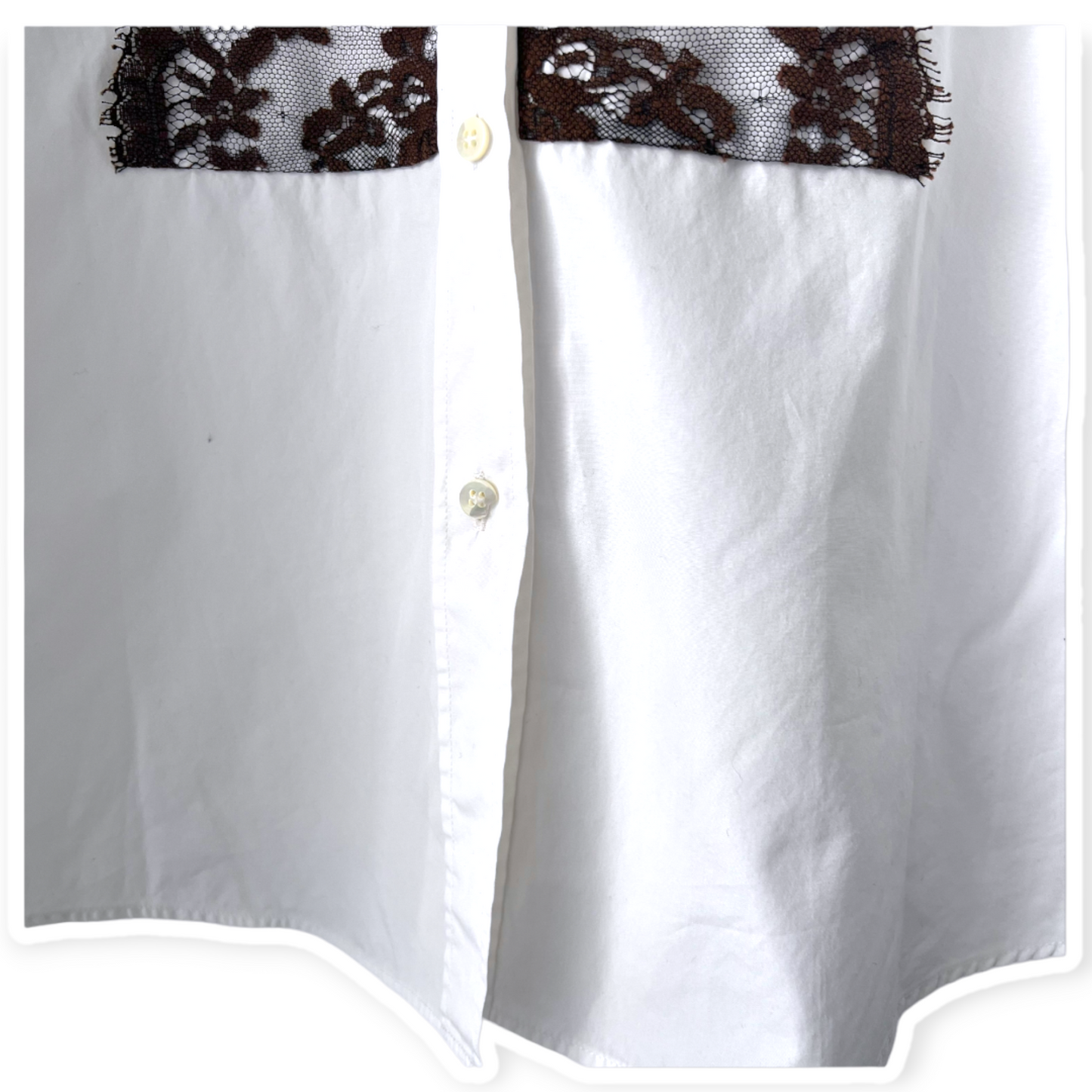 Dolce & Gabbana White Button Down Blouse with Brown Lace Trim