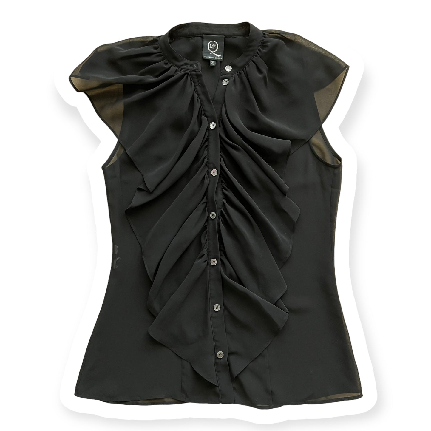 Alexander McQueen Black Ruffle Sleeveless Sheer Blouse