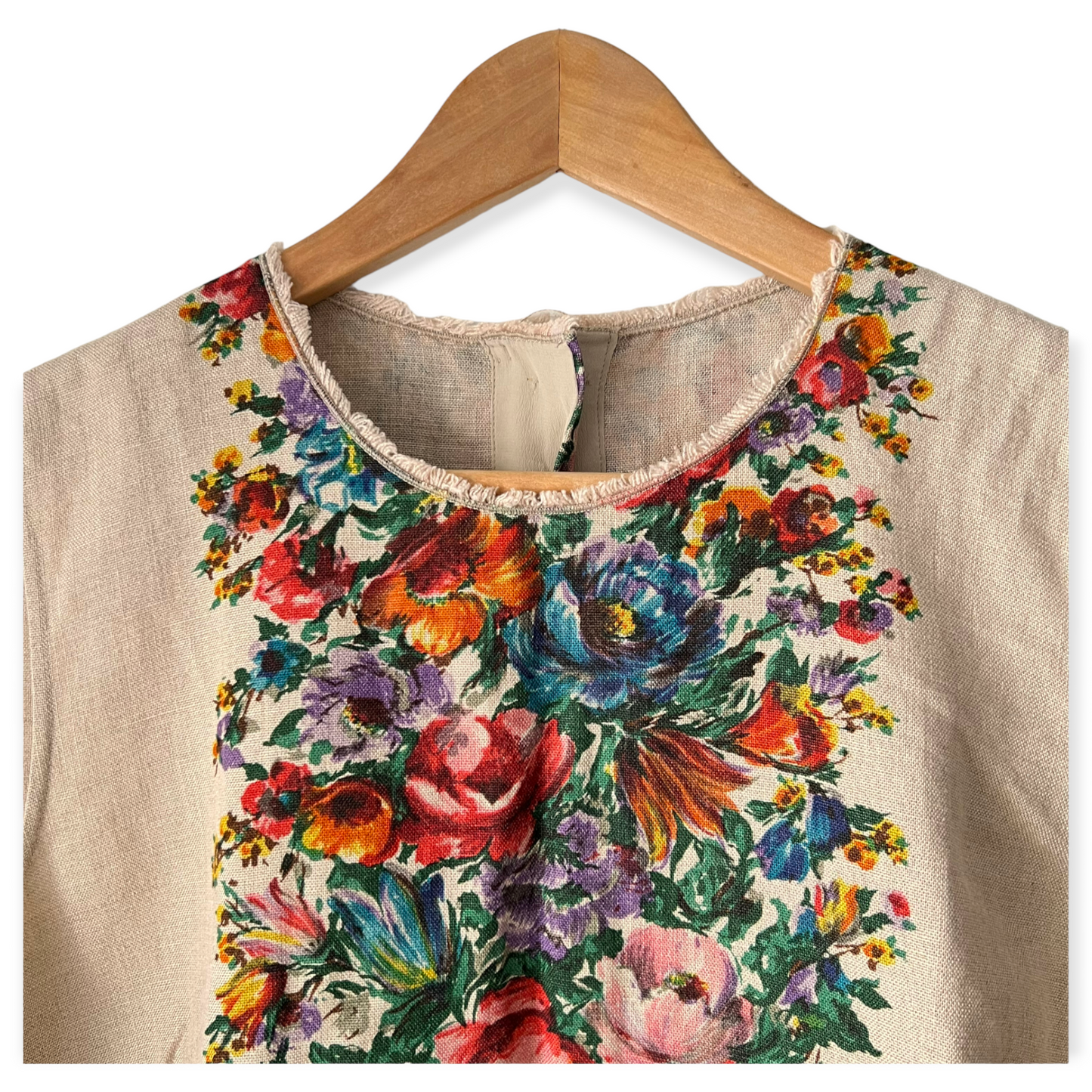 Dolce & Gabbana Tan Floral A-Line Linen Folklore Mini Dress