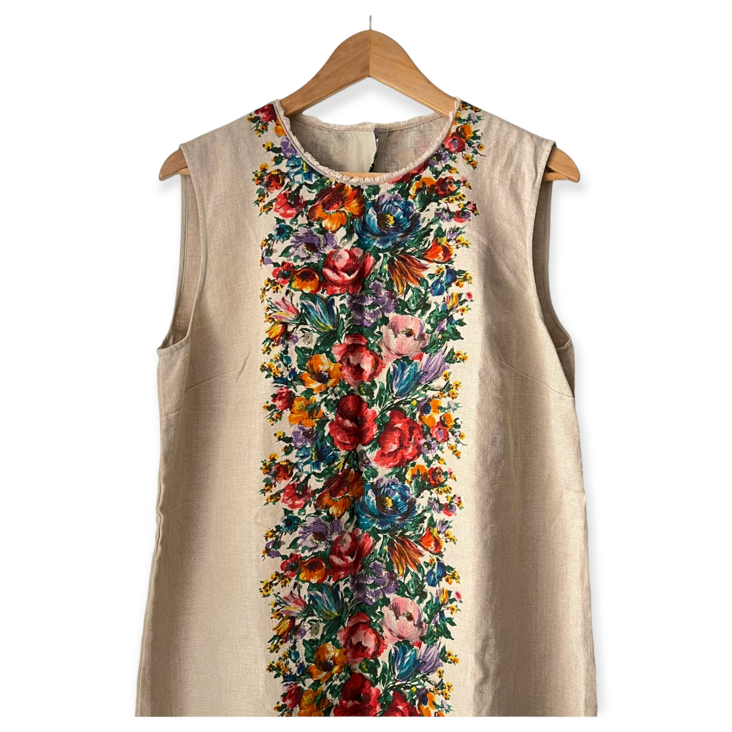 Dolce & Gabbana Tan Floral A-Line Linen Folklore Mini Dress