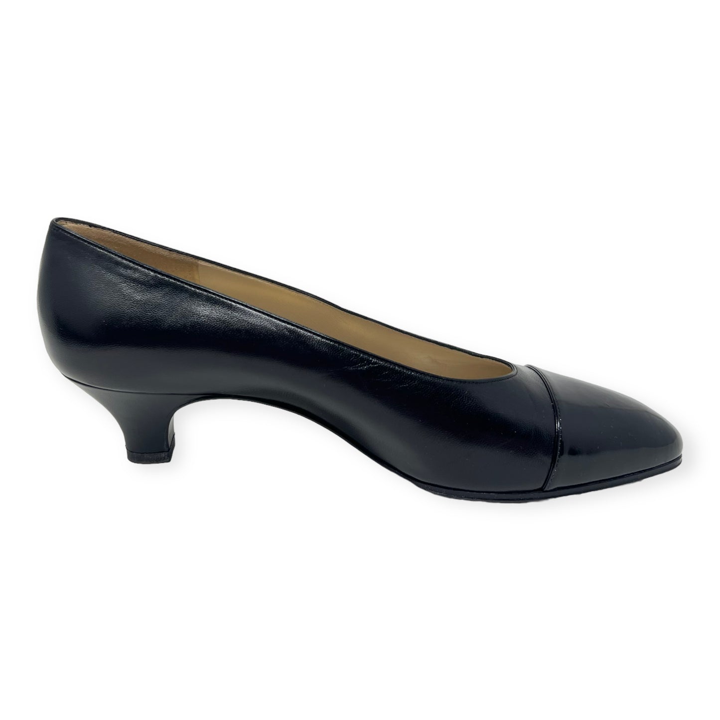 Chanel Black Leather Cap Toe Low Pumps