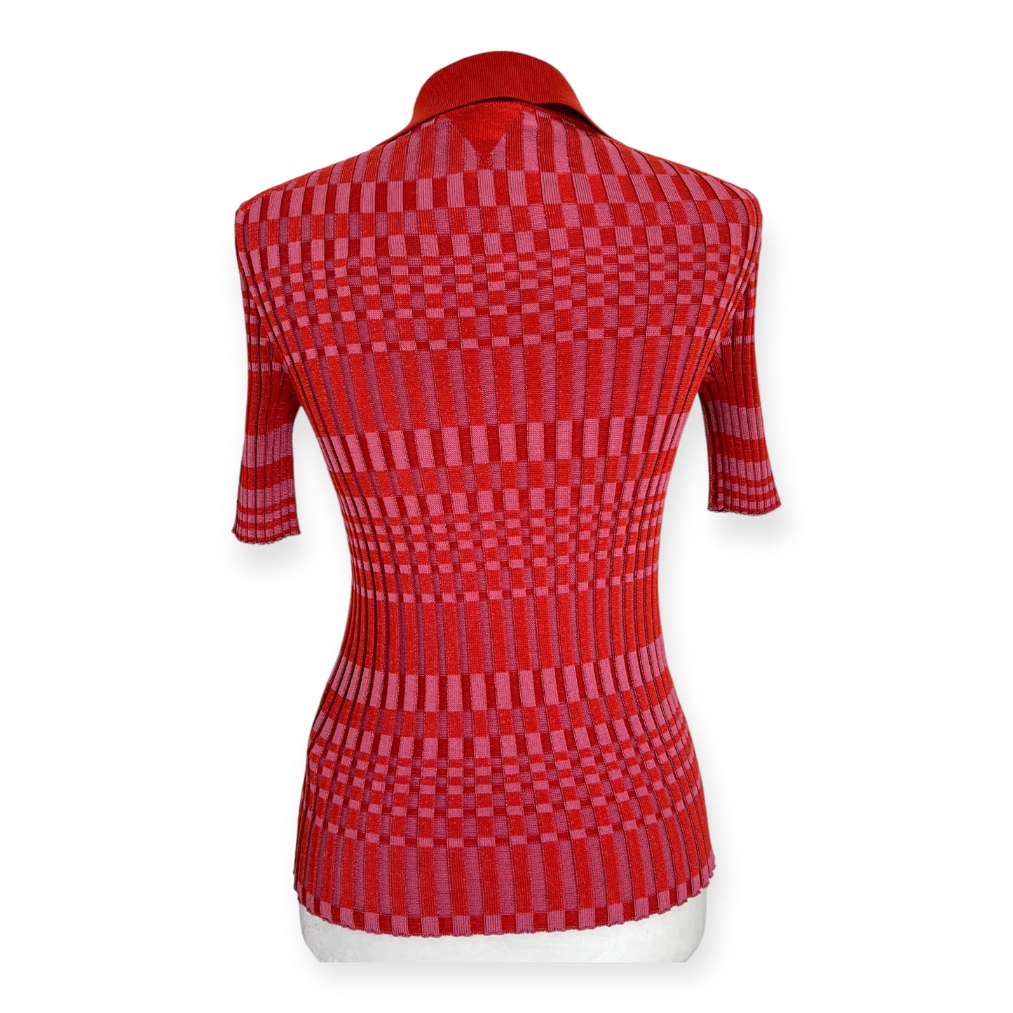 Bottega Veneta Knit Silk Striped Red Pink Polo Top