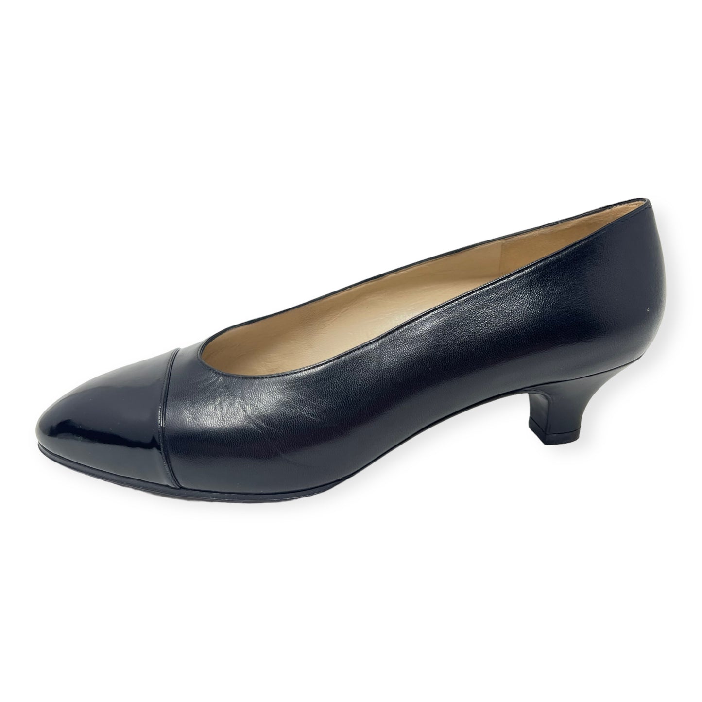 Chanel Black Leather Cap Toe Low Pumps