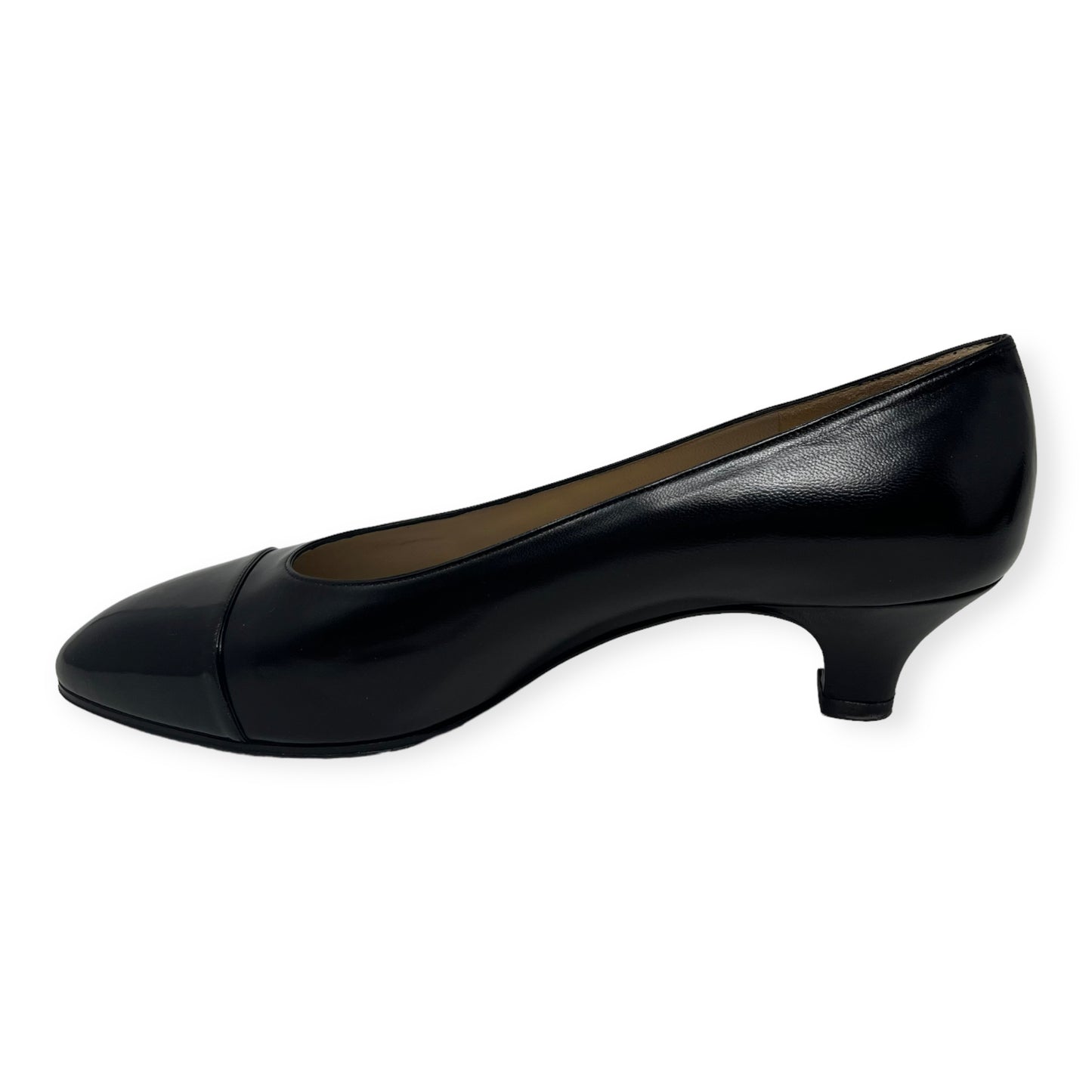 Chanel Black Leather Cap Toe Low Pumps