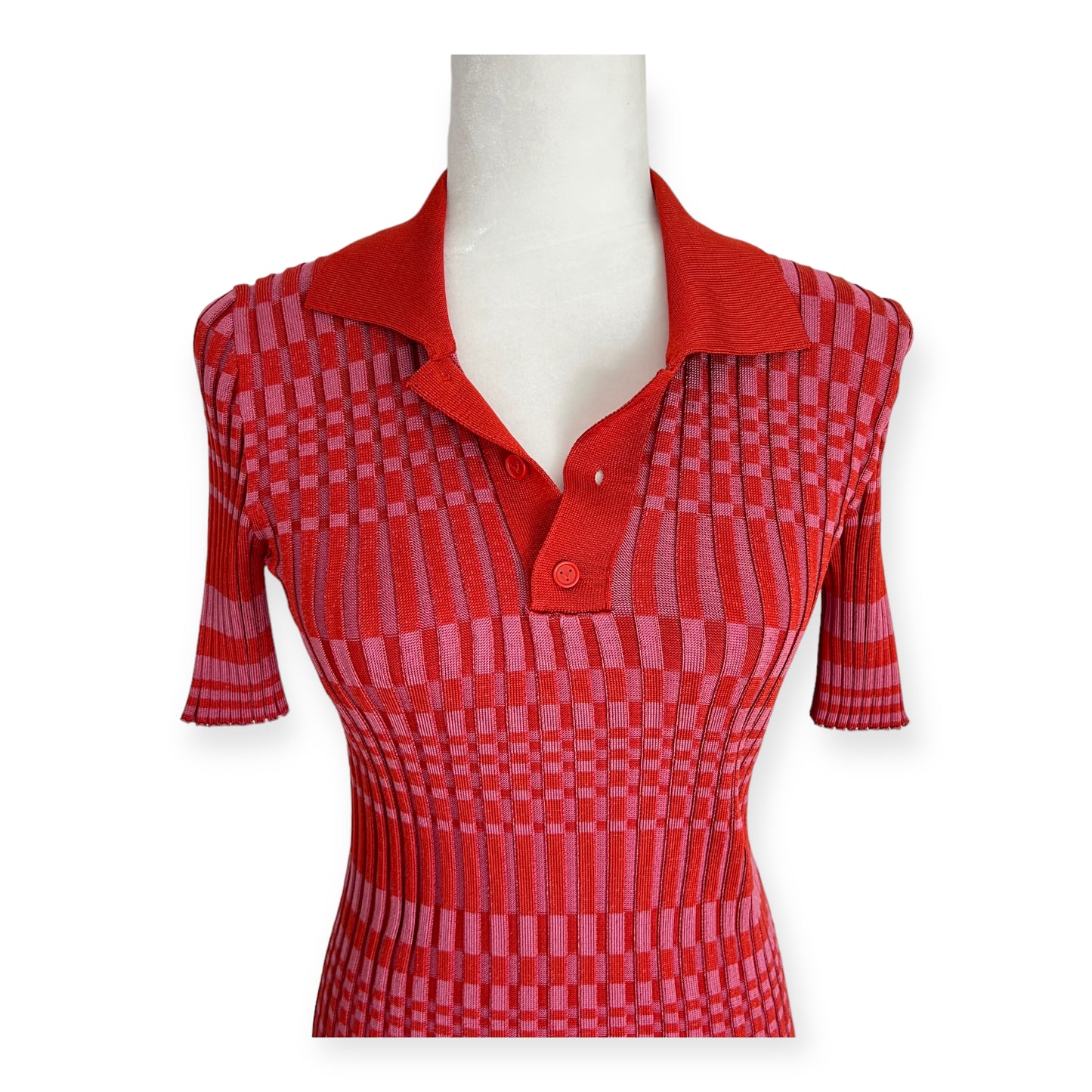 Bottega Veneta Knit Silk Striped Red Pink Polo Top