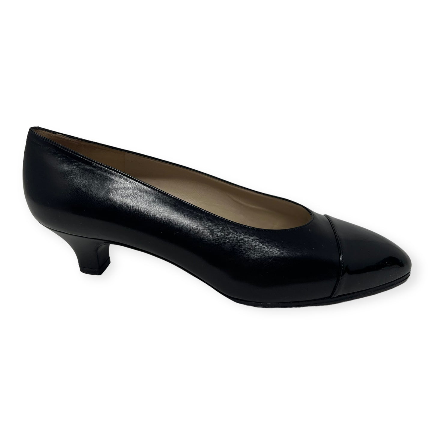 Chanel Black Leather Cap Toe Low Pumps