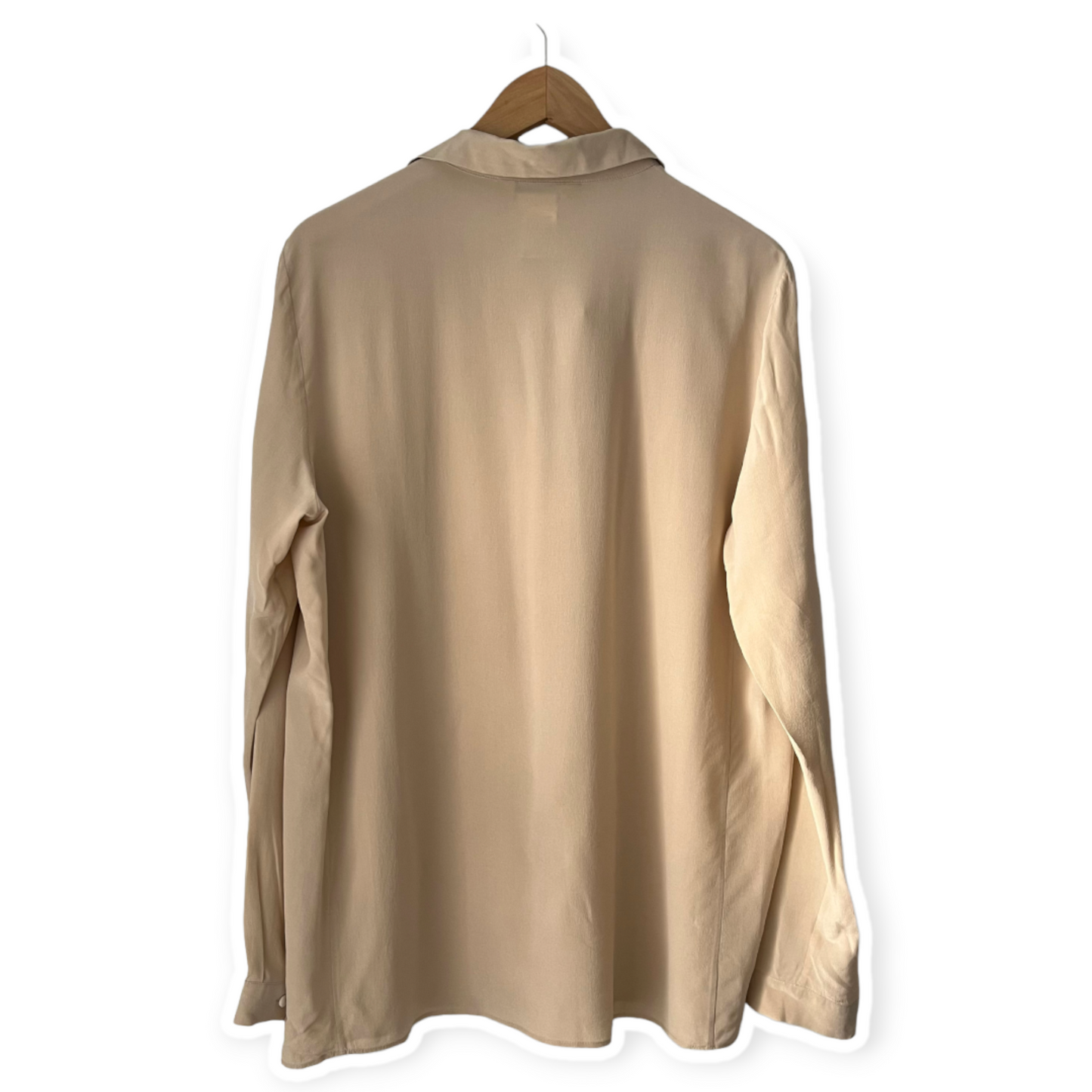 Max Mara Beige Silk Crepe Button Up Shirt Blouse