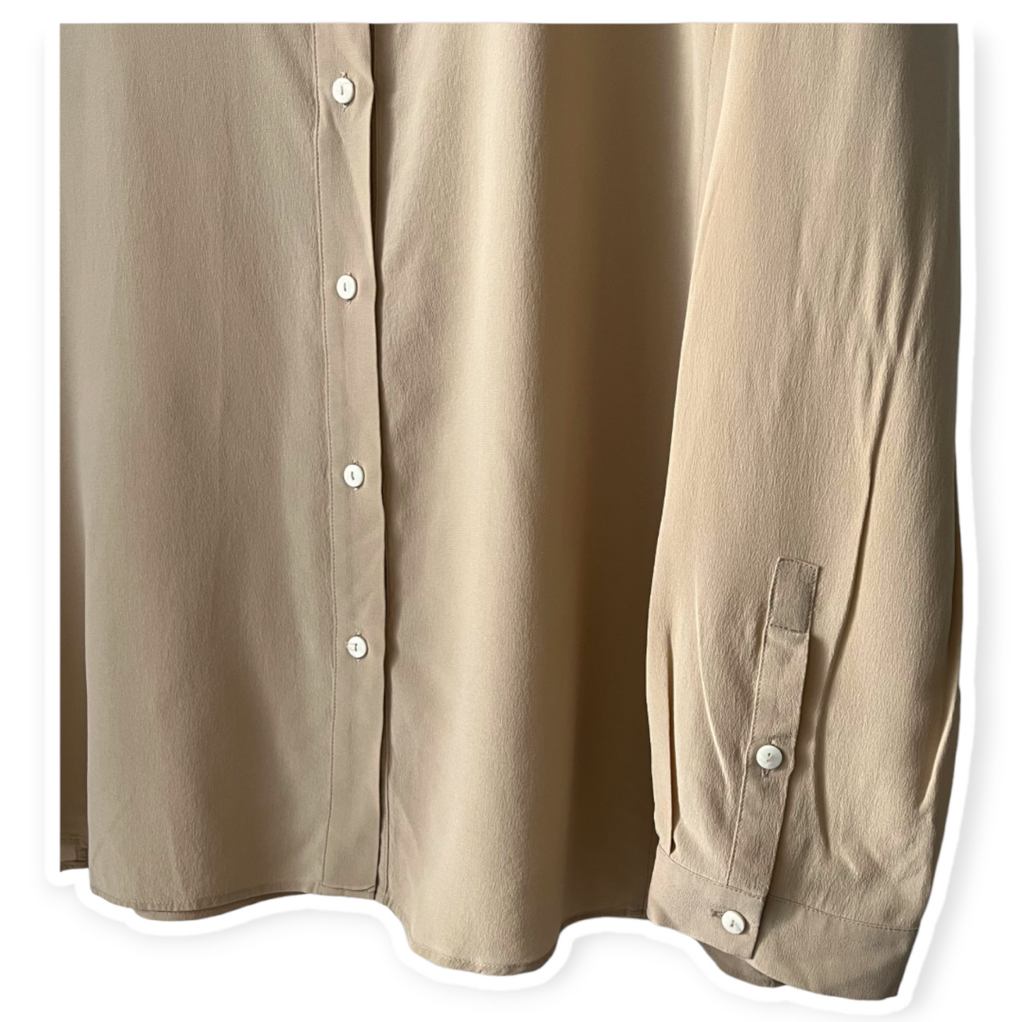 Max Mara Beige Silk Crepe Button Up Shirt Blouse