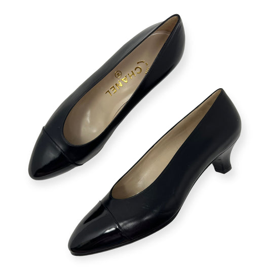 Chanel Black Leather Cap Toe Low Pumps