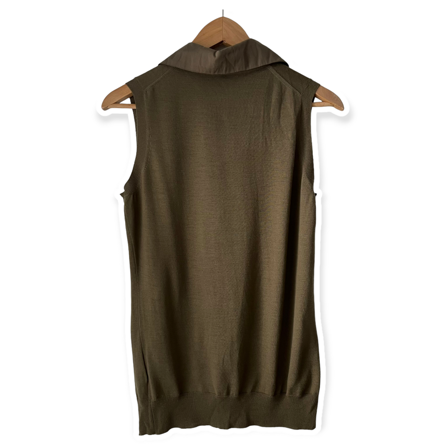 Gucci Sleeveless Olive Green Collared Sweater Top