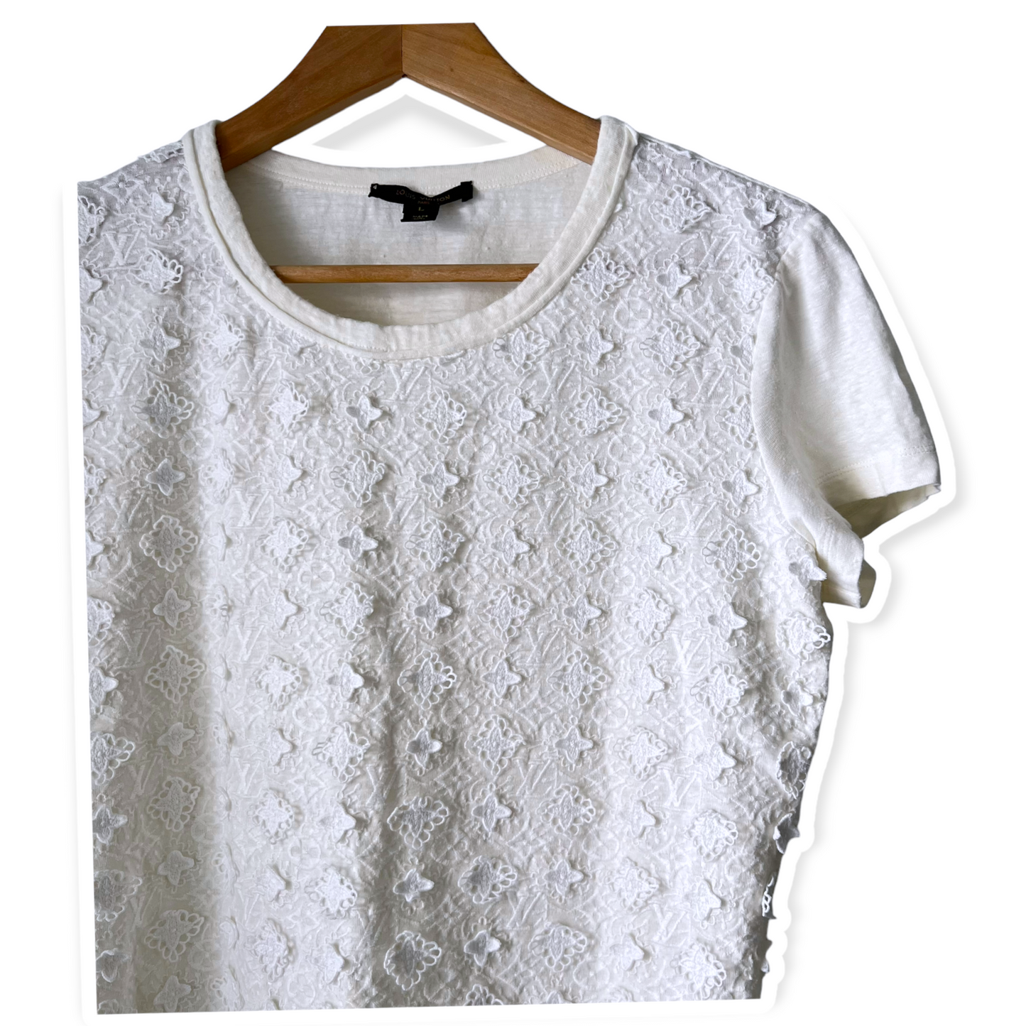 Louis Vuitton Ivory White Crocheted Monogram Lace T-shirt