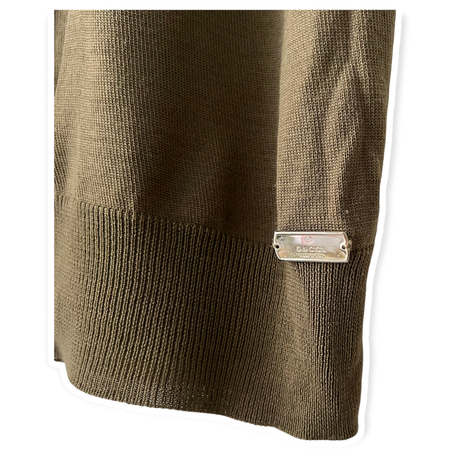 Gucci Sleeveless Olive Green Collared Sweater Top