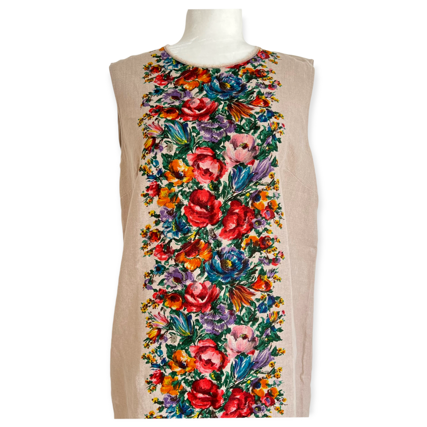 Dolce & Gabbana Tan Floral A-Line Linen Folklore Mini Dress