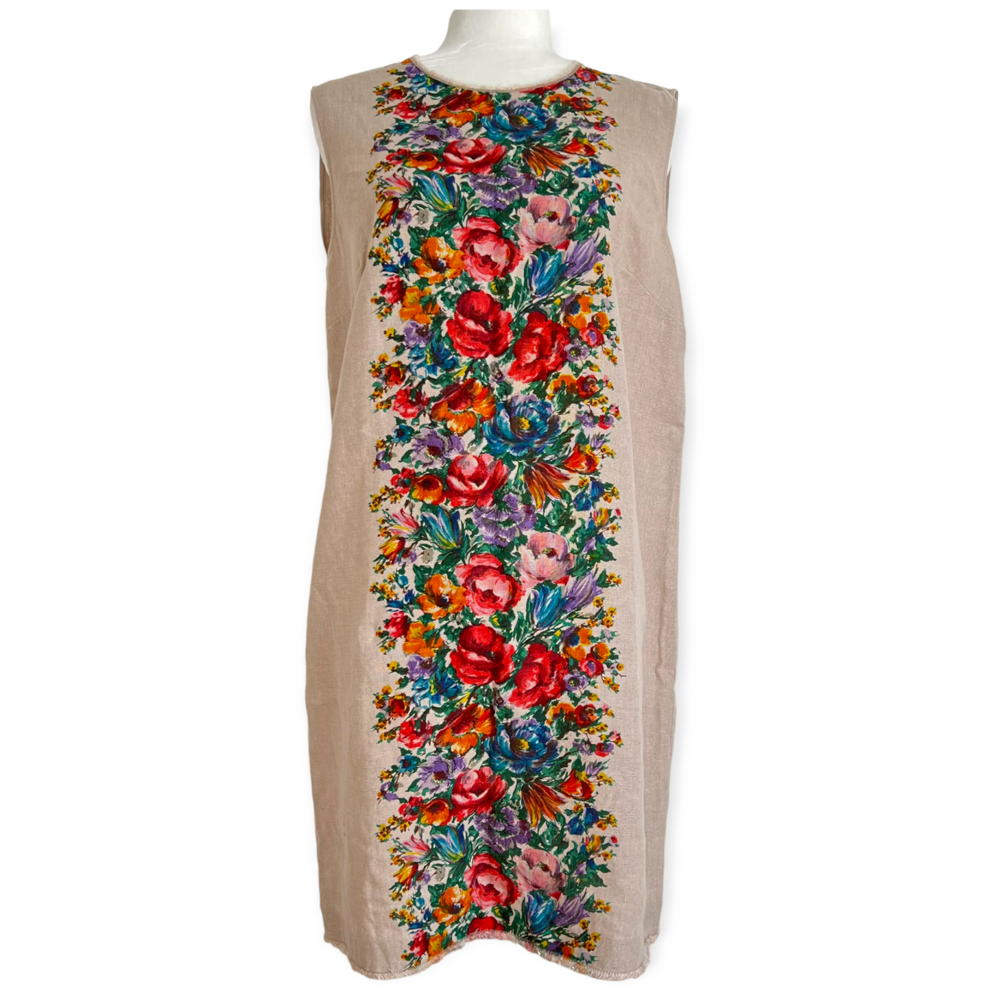 Dolce & Gabbana Tan Floral A-Line Linen Folklore Mini Dress