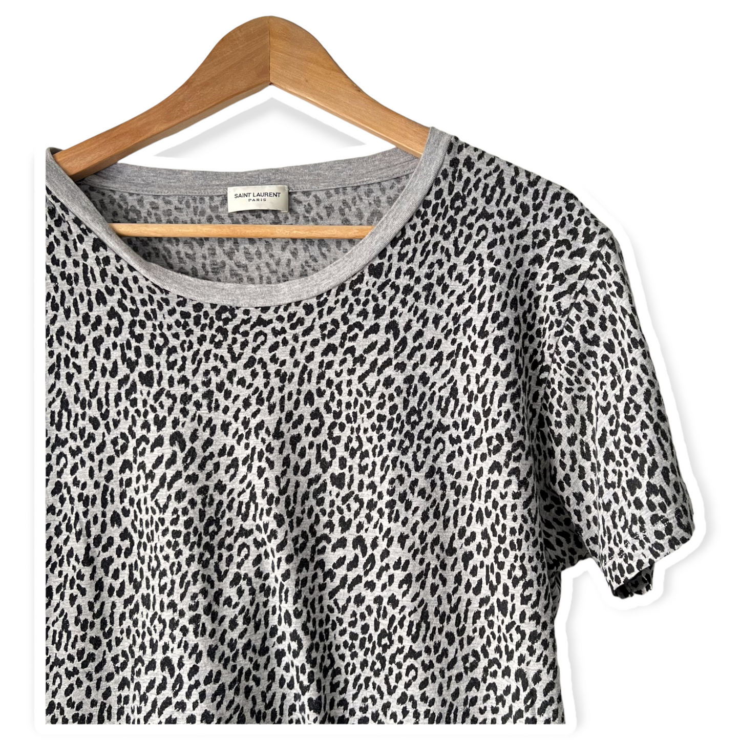 Saint Laurent Gray Black Leopard Print Tee