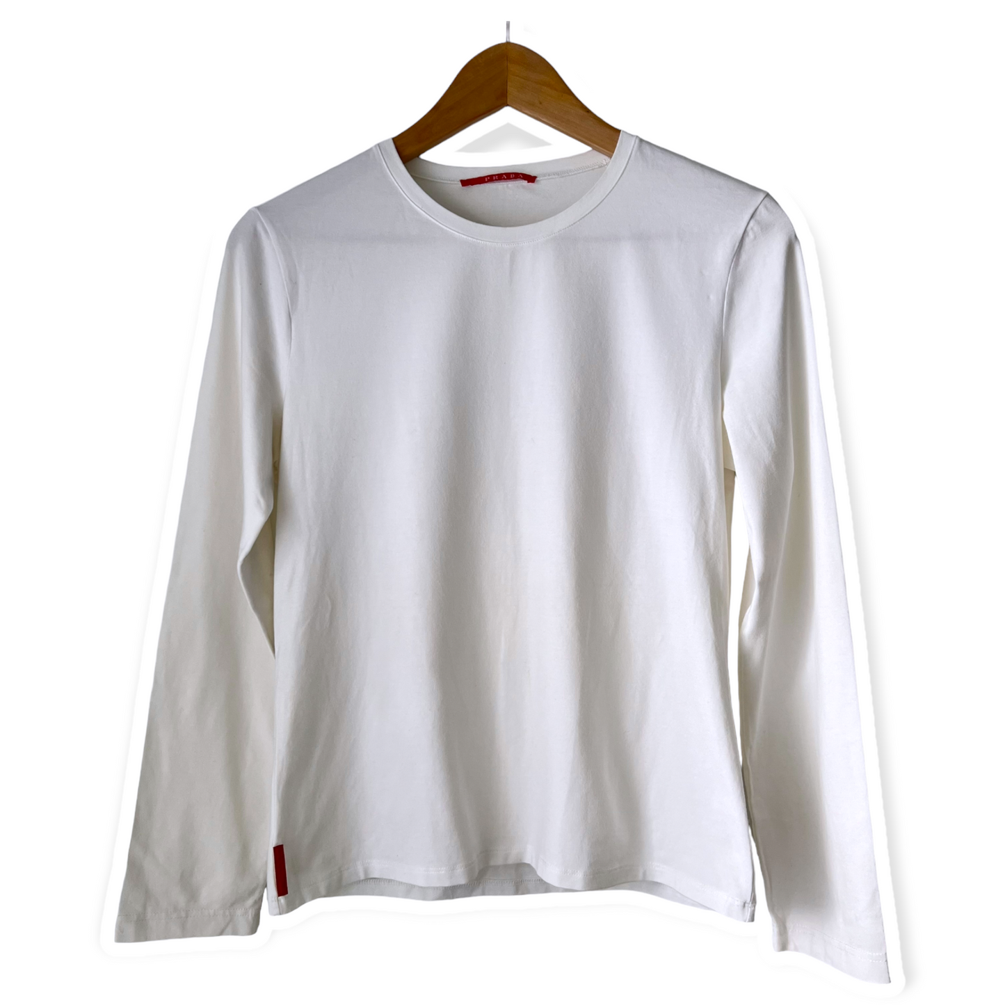 Prada White Logo Jersey Long Sleeve T-Shirt