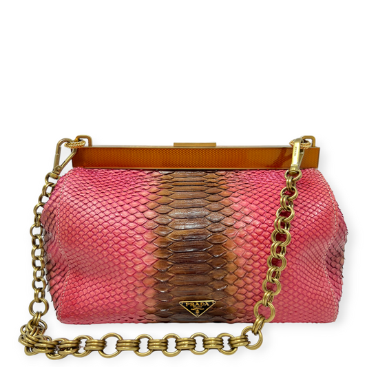 Prada Pink Brown Ombre Python Leather Shoulder Bag