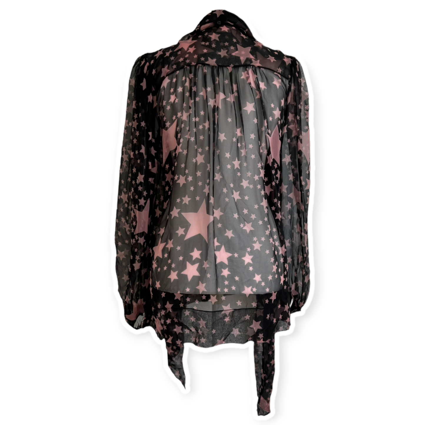 Dolce & Gabbana Black and Pink Star Pint Silk Chiffon Blouse